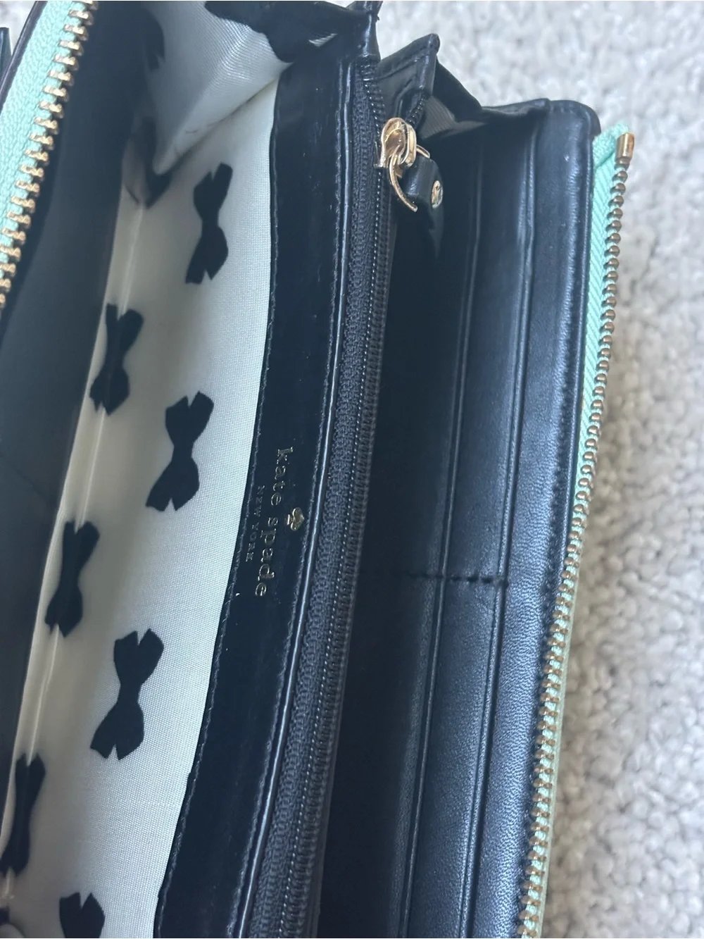 kate spade Mint Patent Leather Wallet with Silver Logo Plaque